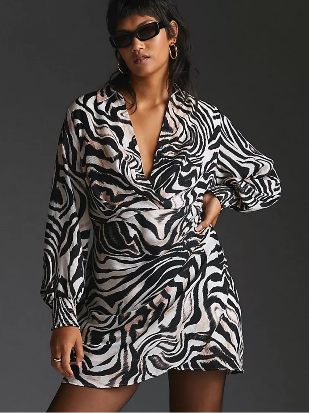 Anthropologie Sz 6 Zebra Cream Brown Graphic Print Mini Dress